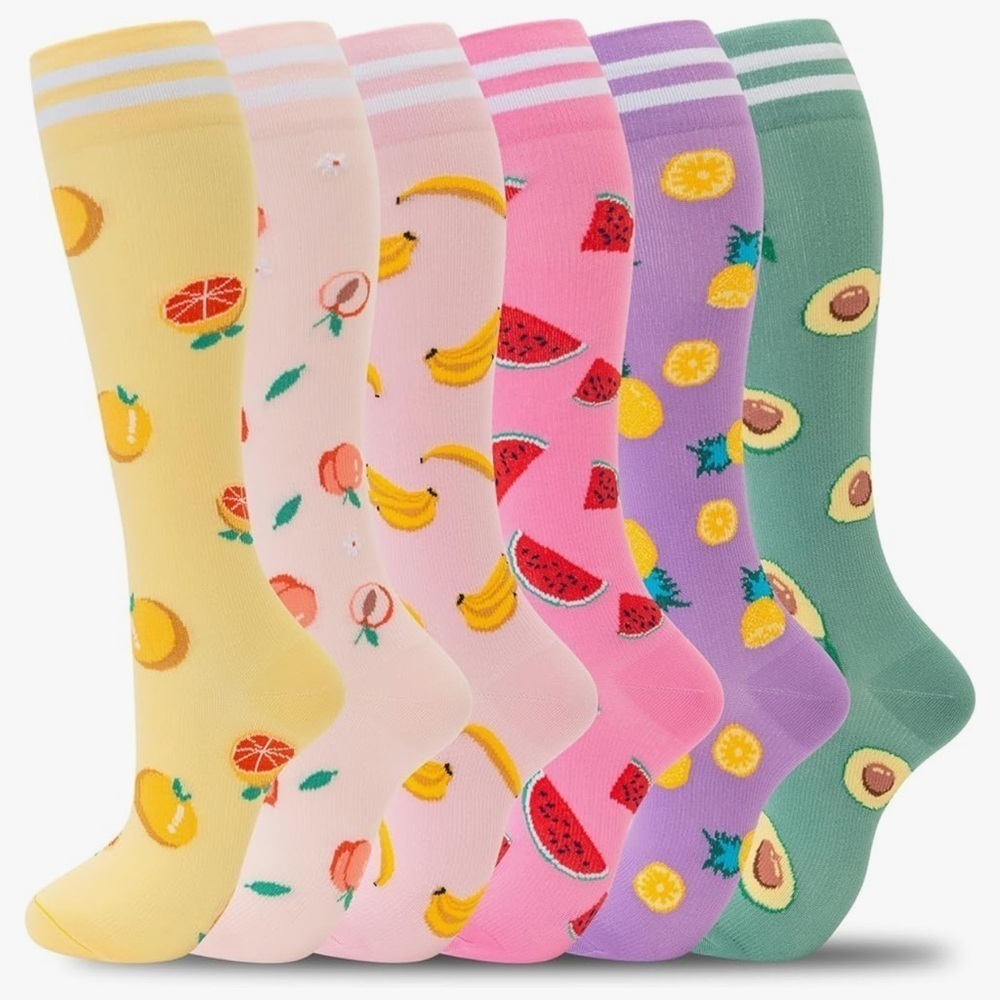 Colorful Compression Socks, 20-30mmHg compression (1 pair), Fresh Fruit Designs